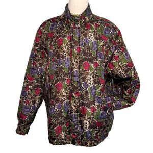 Vintage 100% silk rose floral animal print bomber jacket size medium M